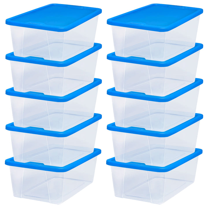 Homz Snaplock 6 Qt Stackable Plastic Storage Container w/ Lid, Blue (10 Pack)