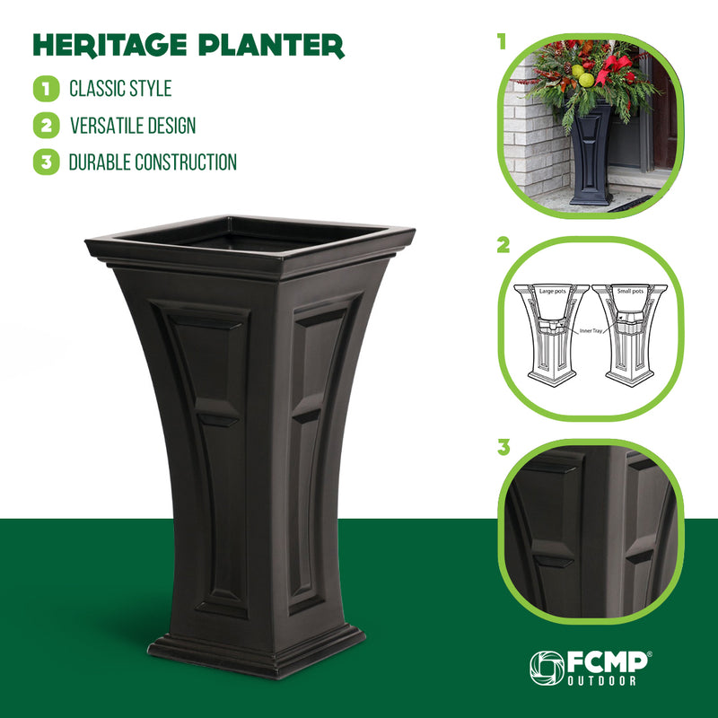 FCMP Outdoor Heritage Self Watering Garden Patio Planter Pot, 2 Pack (Used)