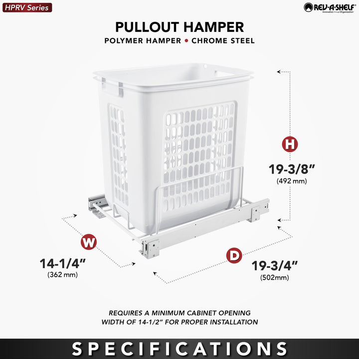 Rev-A-Shelf 20'' Pullout Large Polymer Clothes Hamper, White, HPRV-1520 S