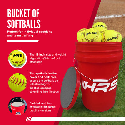 Hit Run Steal 12" Softballs w/6 Gallon Bucket & Padded Seat Top, Red (Open Box) - VMInnovations