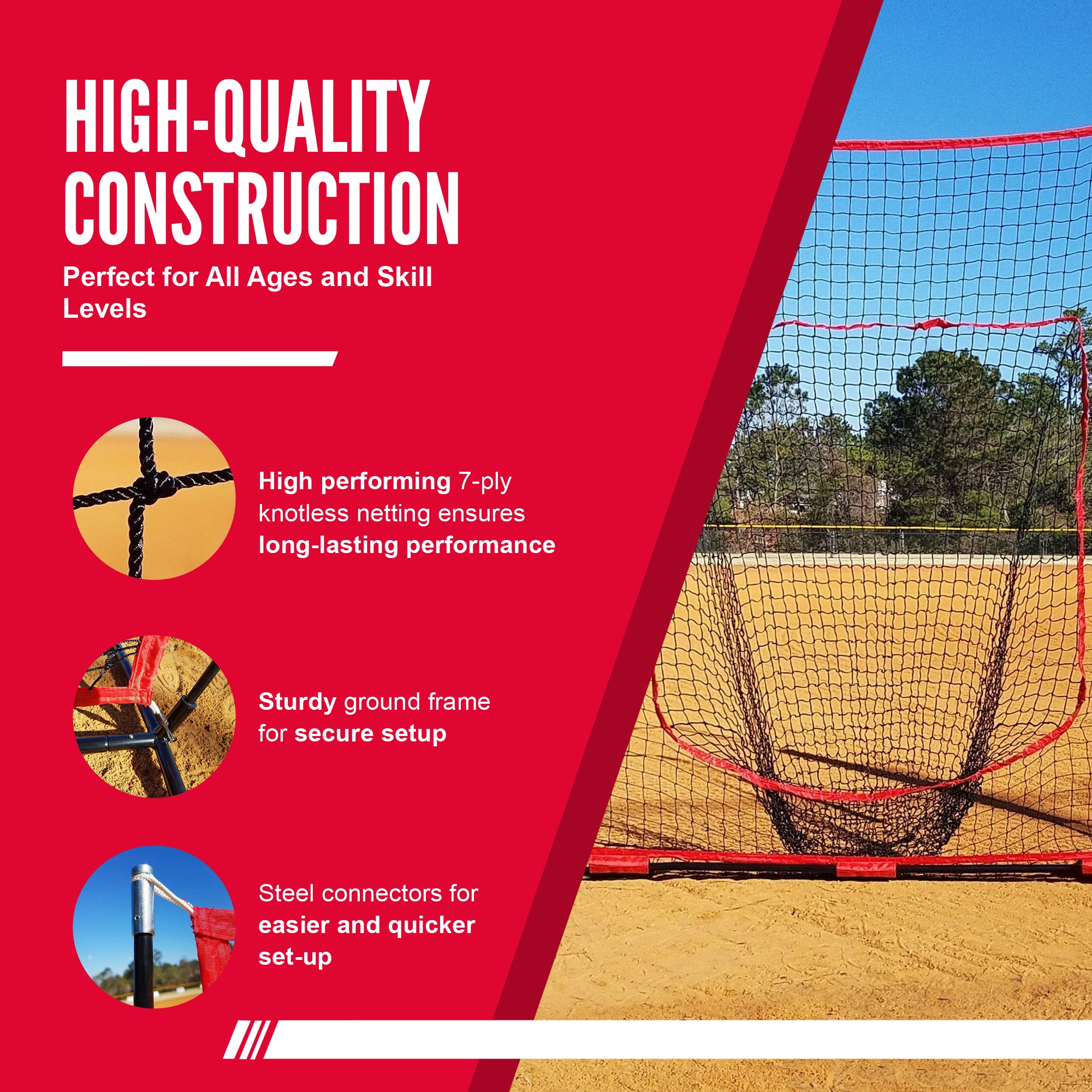 Hit Run Steal Heavy Duty Softball Baseball Net with Carrying Bag for Sports, Red - VMInnovations