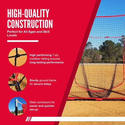 Hit Run Steal Heavy Duty Softball Baseball Net with Carrying Bag for Sports, Red - VMInnovations