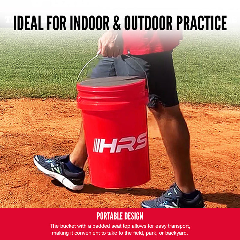 Hit Run Steal 12 Inch Softballs with 6 Gallon Bucket & Padded Seat Top, Red