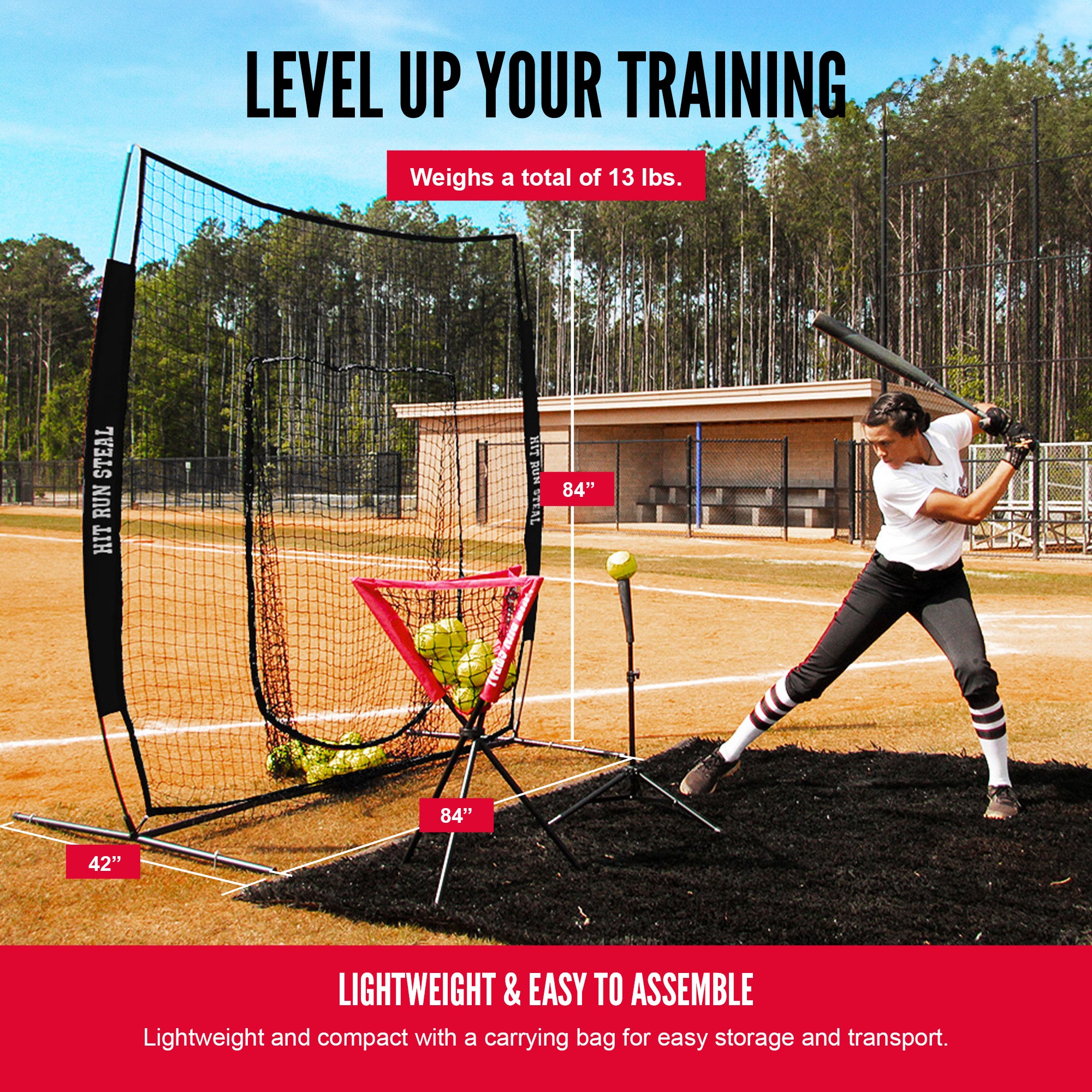 Hit Run Steal Heavy Duty Softball Baseball Net and Carrying Bag for Sport, Black - VMInnovations