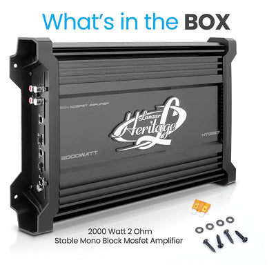 LANZAR HTG257 2000W Bridgeable 2 Channel MOSFET Car Audio Amplifier Power Amp