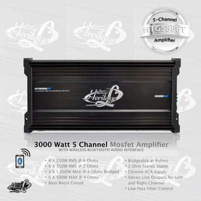 Lanzar HTG558BT 5 Channel 3,000 Watt Car Audio MOSFET Amplifier with Bluetooth - VMInnovations