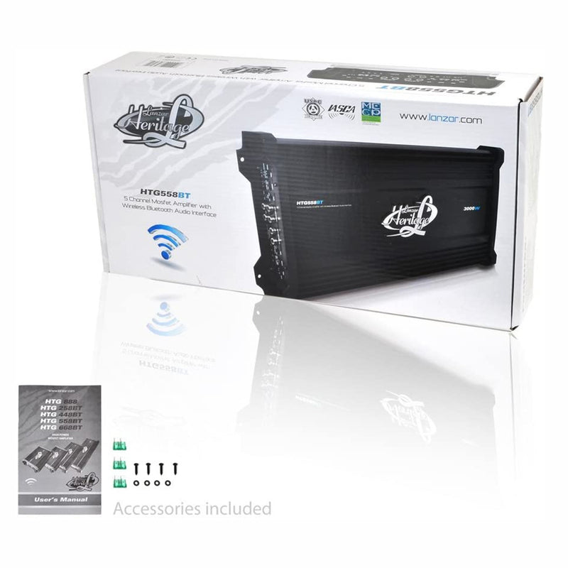 Lanzar HTG558BT 5 Channel 3000W Car Audio MOSFET Amplifier w/ Bluetooth (2 Pack)