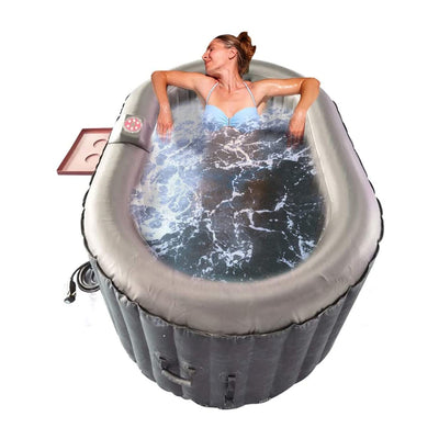 Aleko 145 Gallon 2 Person Oval Inflatable Jetted Hot Tub w/ Fitted Cover, Black