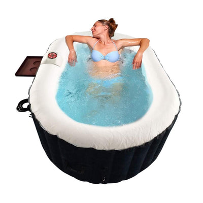Aleko 145 Gallon 2 Person Oval Inflatable Jetted Hot Tub w/ Fitted Cover, Black