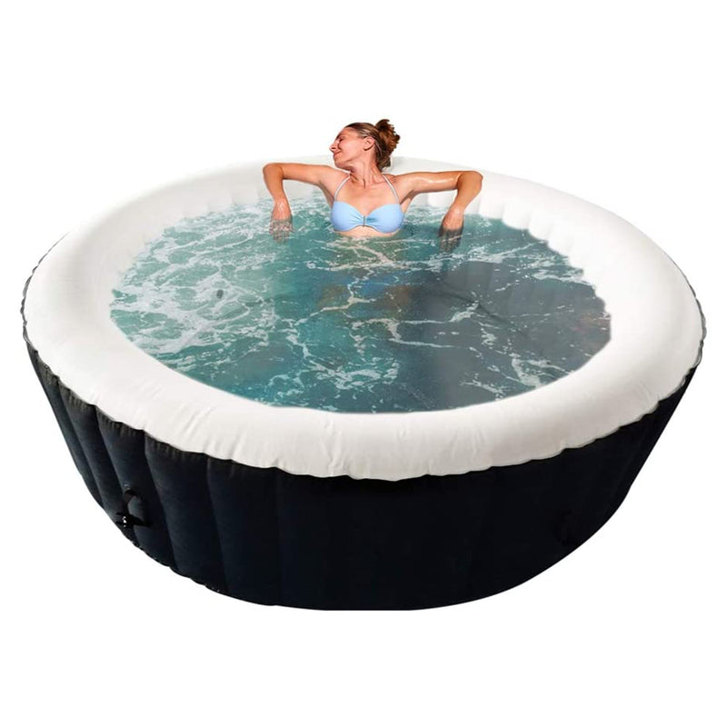 Aleko 6 Person Round Inflatable Jetted Hot Tub w/ Fitted Cover, Black (Open Box)