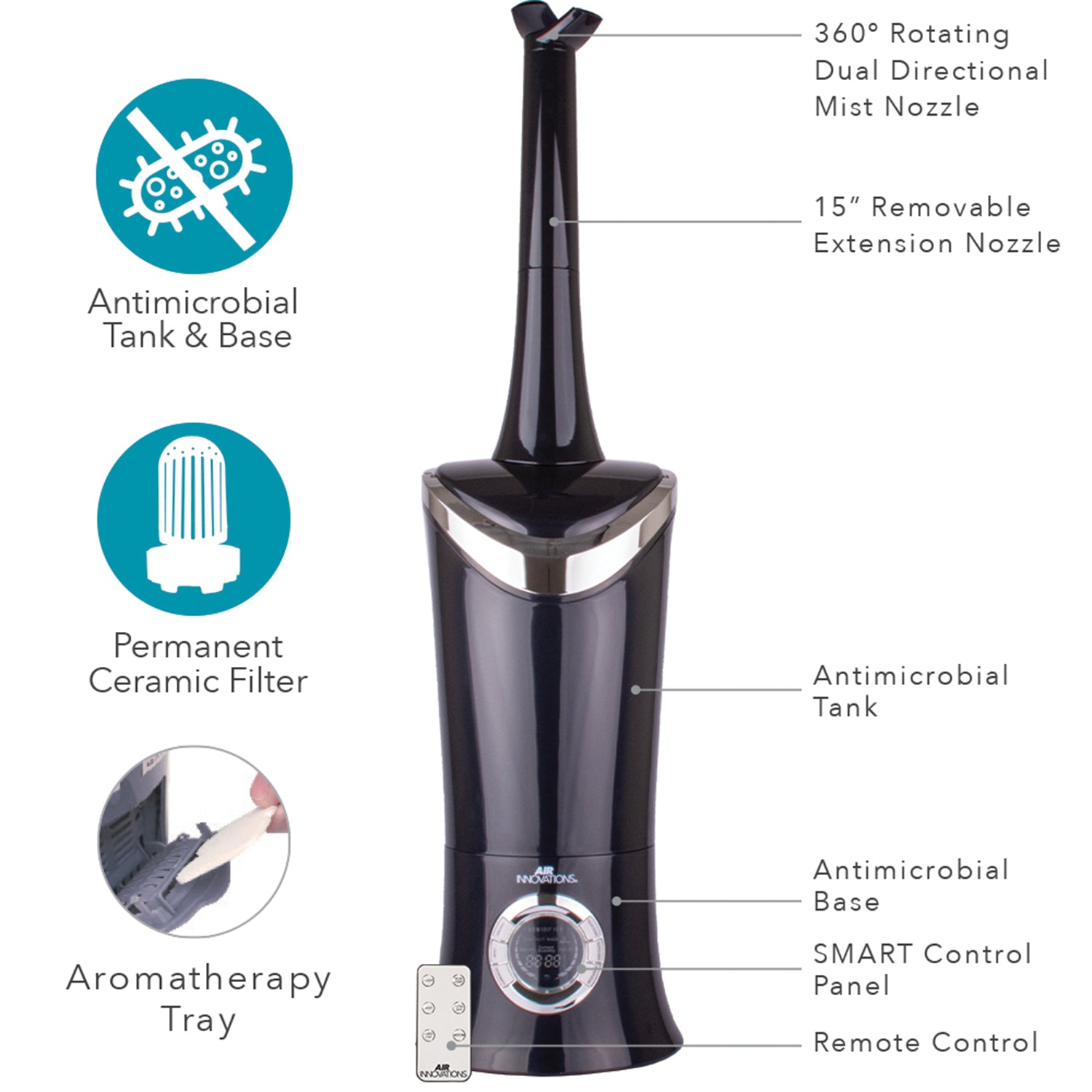 Air Innovations 1.7 Gal Cool Mist Humidifier w/ Aromatherapy Refill, Eucalyptus
