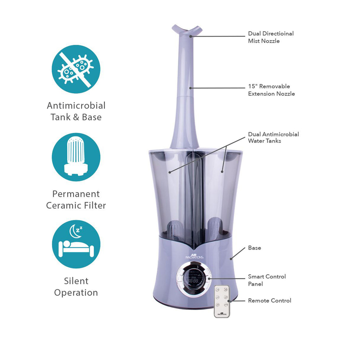 Air Innovations HUMID23 Ultrasonic Cool Mist Humidifier with Refills (12 Pack)