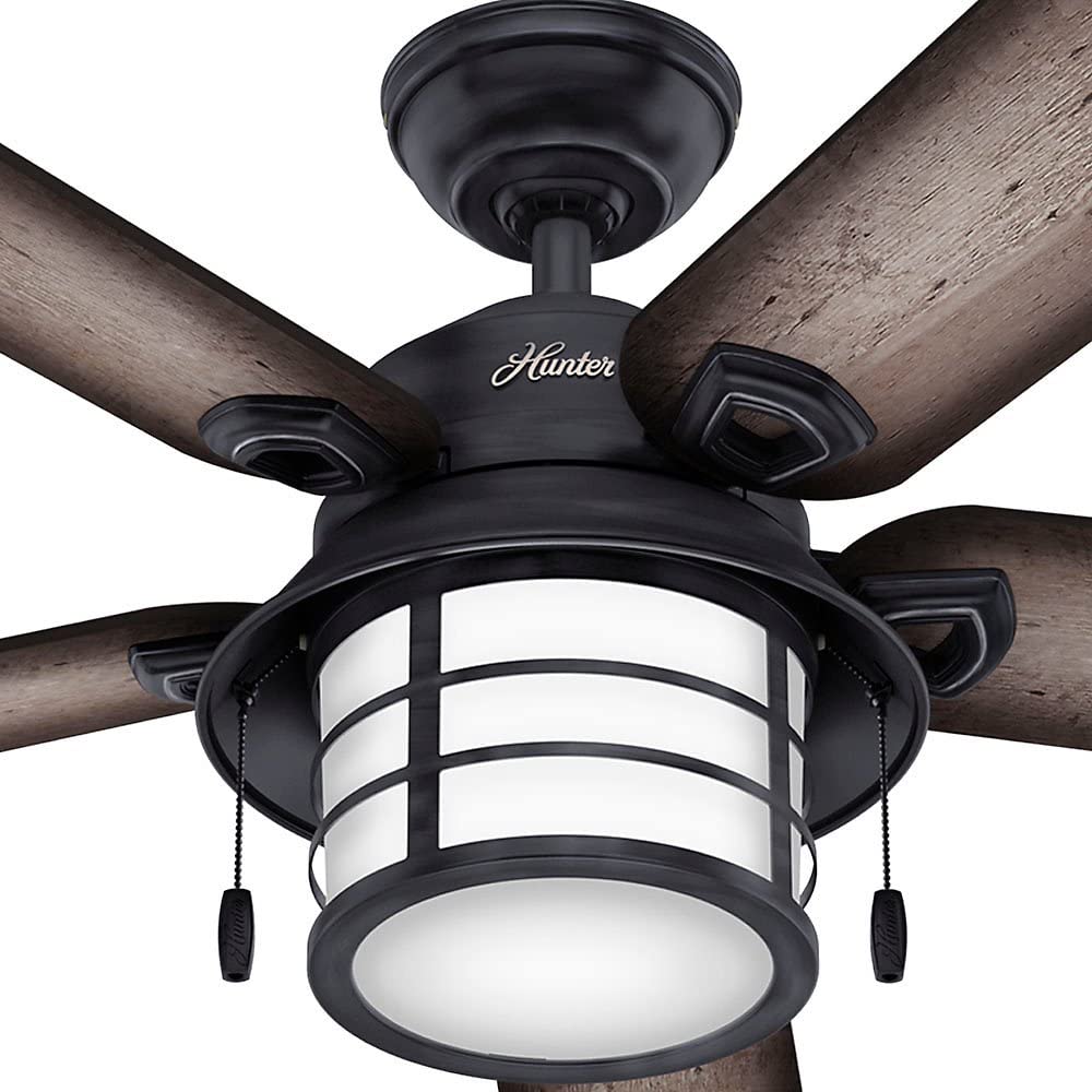 Hunter Key Biscayne 54" Indoor/Outdoor Ceiling Fan w/ Light and Pull Chain, Zinc
