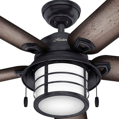 Hunter Key Biscayne 54" Indoor/Outdoor Ceiling Fan w/ Light and Pull Chain, Zinc