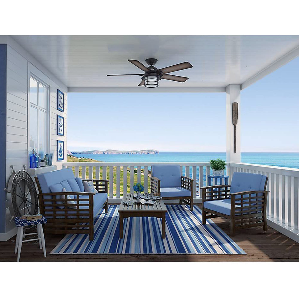 Hunter Key Biscayne 54" Indoor/Outdoor Ceiling Fan w/ Light and Pull Chain, Zinc