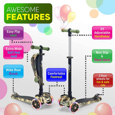 Hurtle ScootKid 3 Wheel Child Toddler Toy Scooter with LED Wheel Lights (2 Pack) - VMInnovations
