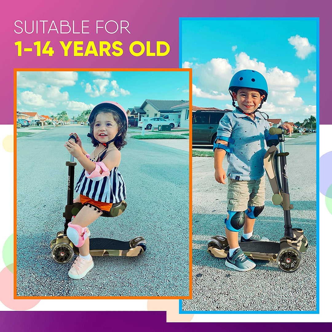 Hurtle ScootKid 3 Wheel Child Toddler Toy Scooter with LED Wheel Lights (2 Pack) - VMInnovations