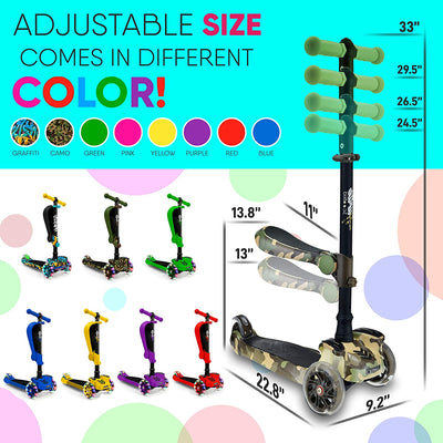 Hurtle ScootKid 3 Wheel Child Toddler Toy Scooter with LED Wheel Lights (2 Pack) - VMInnovations