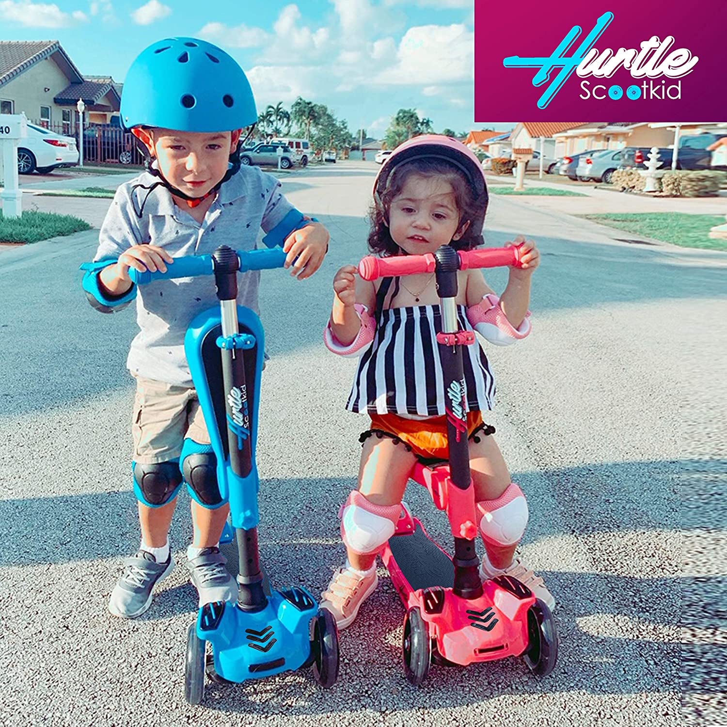 Hurtle ScootKid 3 Wheel Child Toddler Toy Scooter with LED Wheel Lights (2 Pack) - VMInnovations