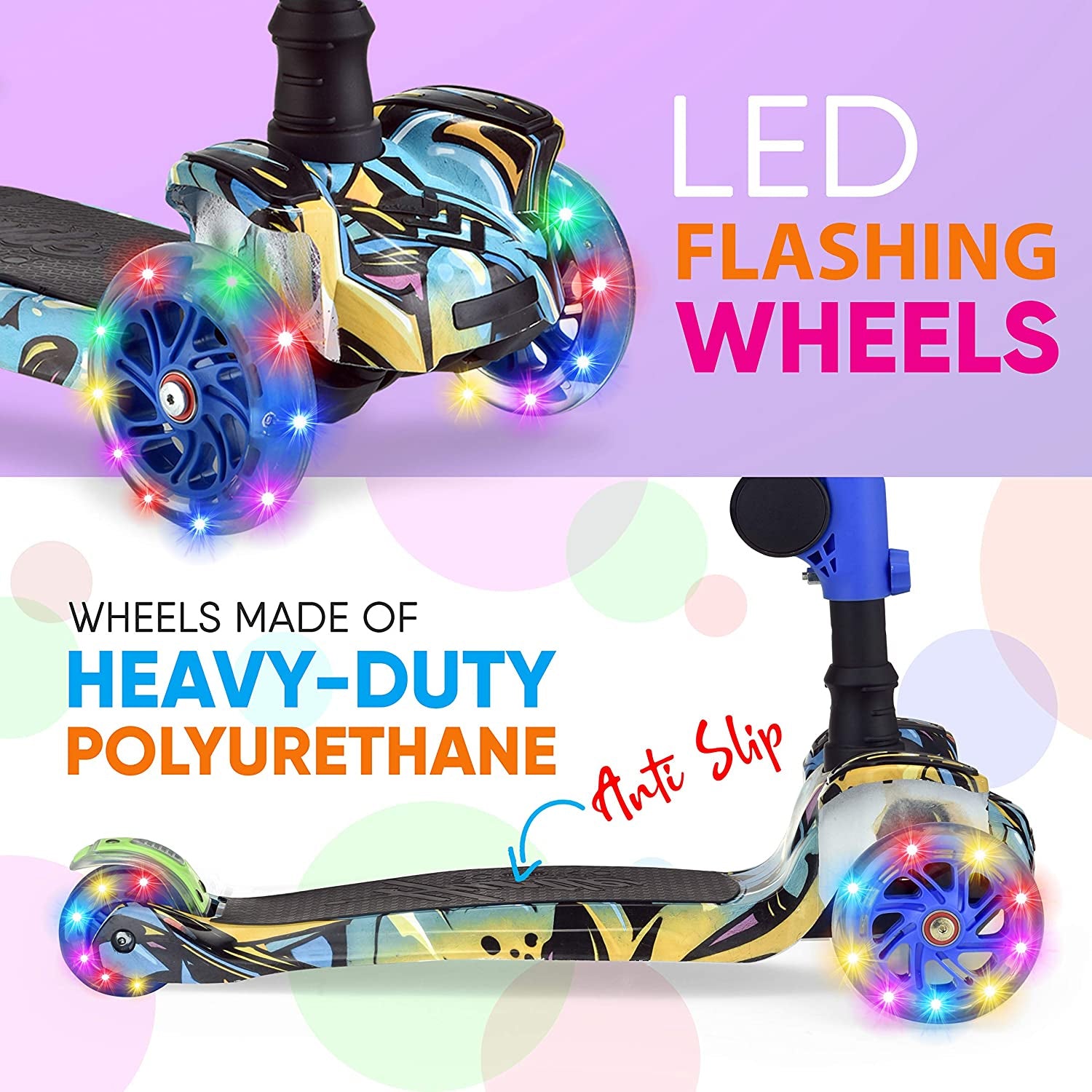 Hurtle ScootKid 3 Wheel Kid Toy Scooter w/ LED Wheel Lights, Graffiti (Open Box) - VMInnovations