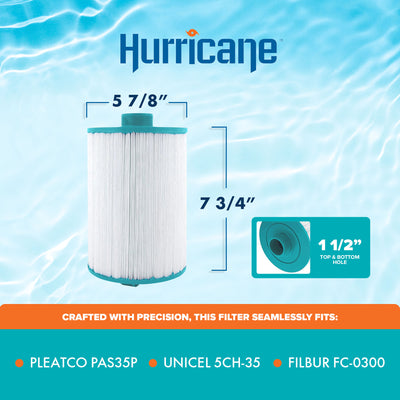 Hurricane Spa Filter Cartridge for  Pleatco PAS35P & Unicel 5CH-35 (Open Box)