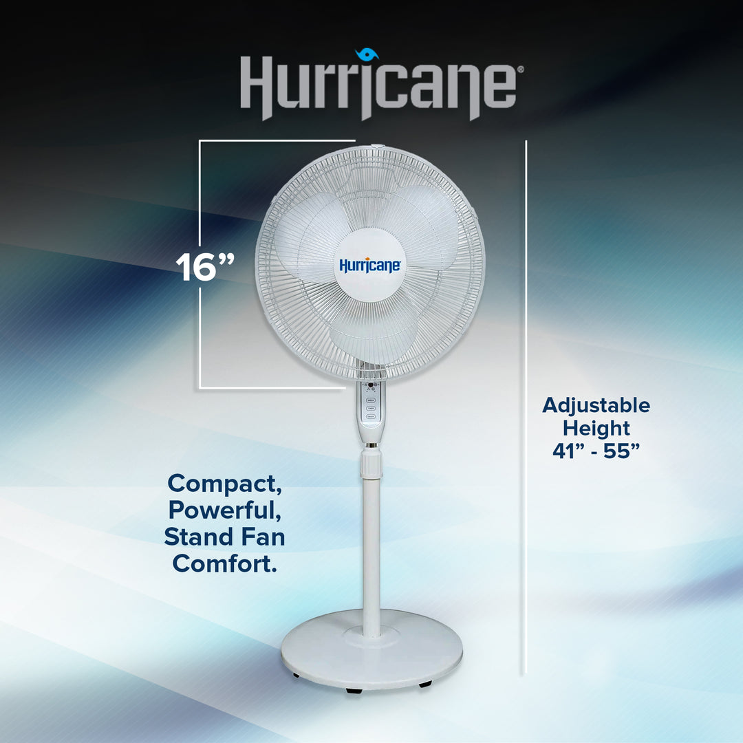 Hurricane Supreme 16" 3 Speed Oscillating Stand Pedestal Fan with Remote, White