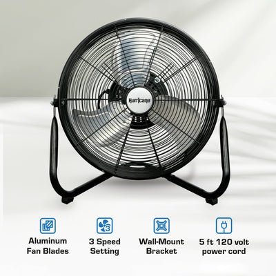 Hurricane Pro Series 16" High Velocity Heavy Duty Metal Orbital Floor Fan, Black