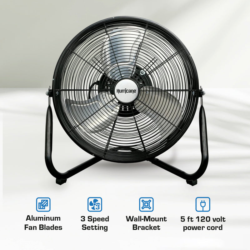 Hurricane Pro Series 16" High Velocity Heavy Duty Metal Floor Fan, Black (Used)