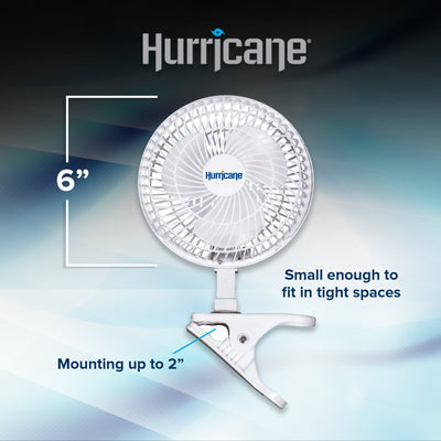 Hurricane Classic 6" Clip Fan, 2 Speed Table Fan w/ Adjustable Tilt, White(Used)