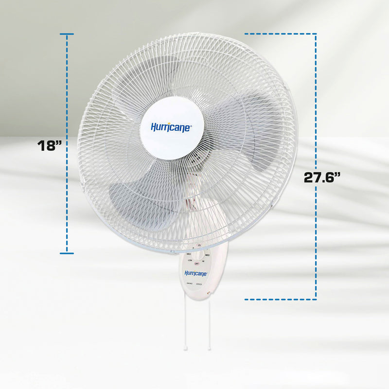 Hurricane Supreme 18 Inch 90 Degree Oscillating 3 Speed Wall Fan, White (2 Pack)