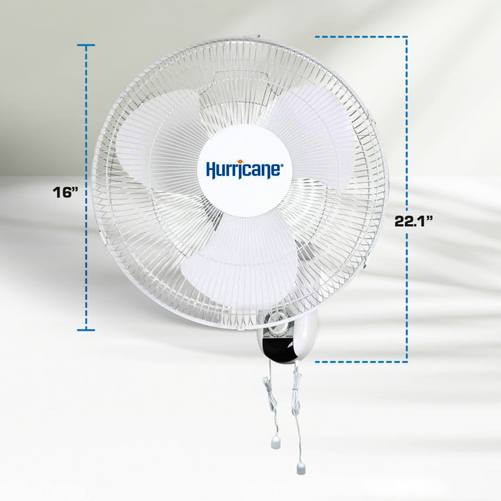 Hurricane Classic 16 Inch 90 Degree Oscillating 3 Speed Wall Fan, White (2 Pack)