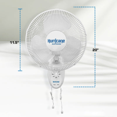 Hurricane Supreme 12 Inch Oscillating 3 Speed Portable Wall Mount Fan, 2 Pack - VMInnovations