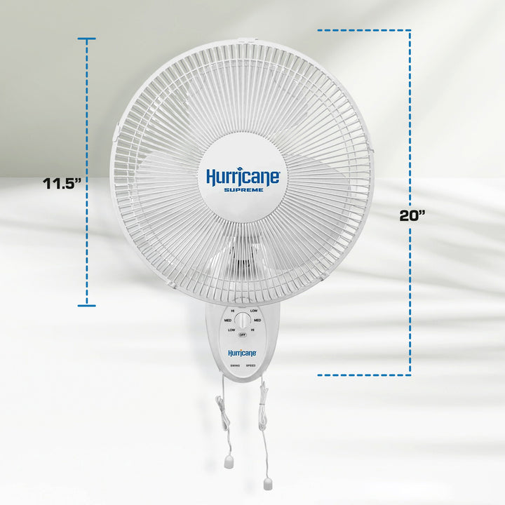 Hurricane Supreme 12 Inch Oscillating 3 Speed Portable Wall Mount Fan, 2 Pack