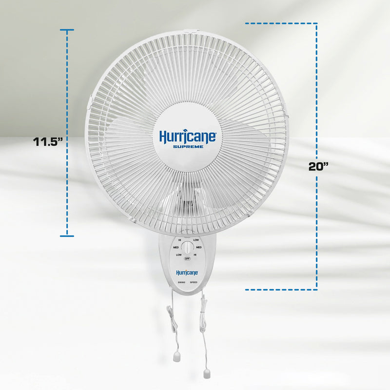 Hurricane Supreme 12 Inch 90 Degree Oscillating 3 Speed Wall Fan, White (2 Pack)