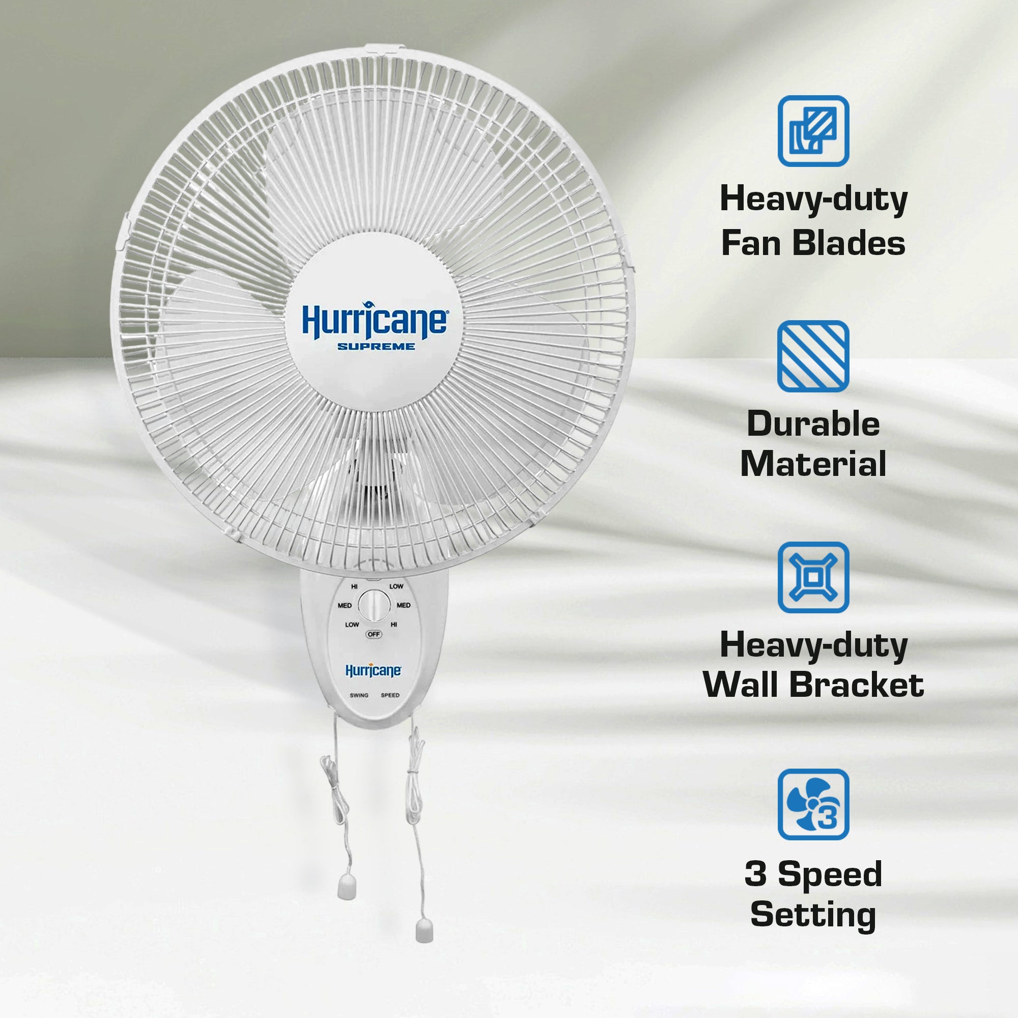 Hurricane Supreme 12 Inch Oscillating 3 Speed Portable Wall Mount Fan, 2 Pack - VMInnovations