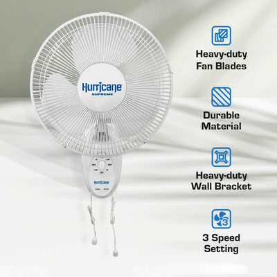 Hurricane Supreme 12 Inch Oscillating 3 Speed Portable Wall Mount Fan, 2 Pack - VMInnovations