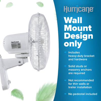 Hurricane Supreme 12 Inch Oscillating 3 Speed Portable Wall Mount Fan, White - VMInnovations