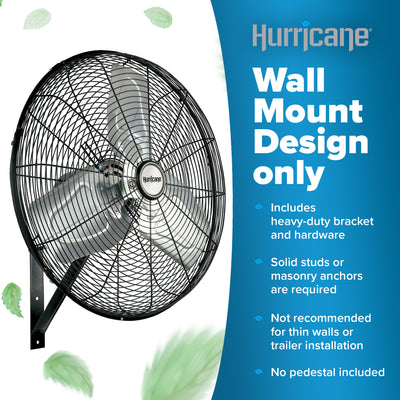 Hurricane 20 Inch Pro Commercial Grade Classic Oscillating Wall Mount Fan, Black