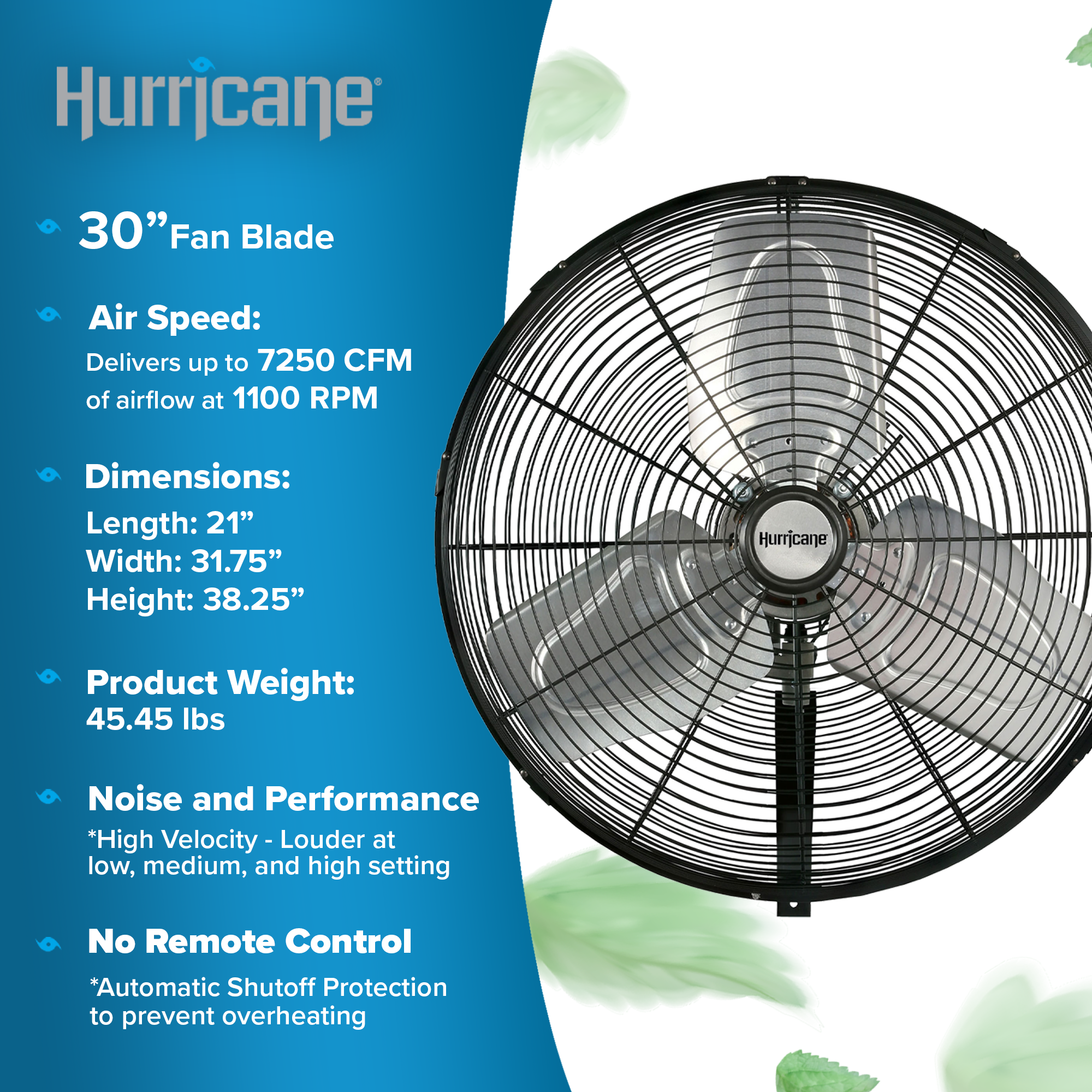 Hurricane 30' Pro Commercial Grade Oscillating Wall Mount Fan, Black (Damaged) - VMInnovations