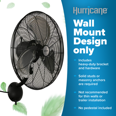 Hurricane 20 Inch Pro Series Metal Wall Mount Heavy Duty Hydroponics Fan, Black