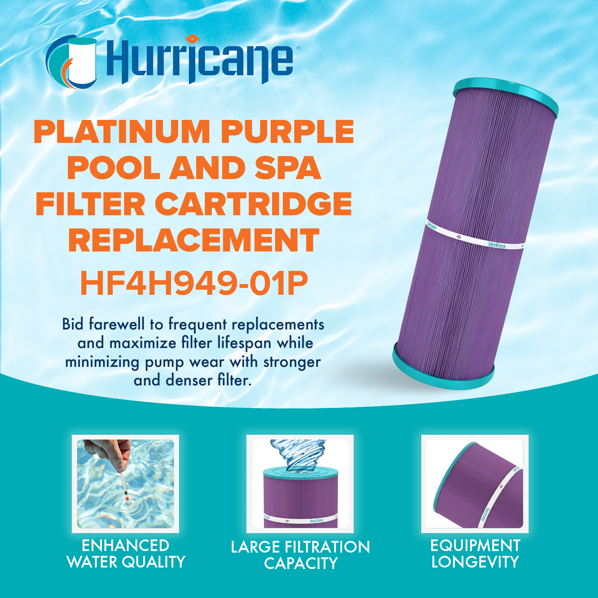 Hurricane HF4H949-01P Platinum Purple Pool and Spa Filter Cartridge Replacement - VMInnovations