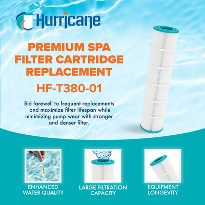 Hurricane HFT380-01 Advanced Pool and Spa Filter Cartridge Replacement, White - VMInnovations