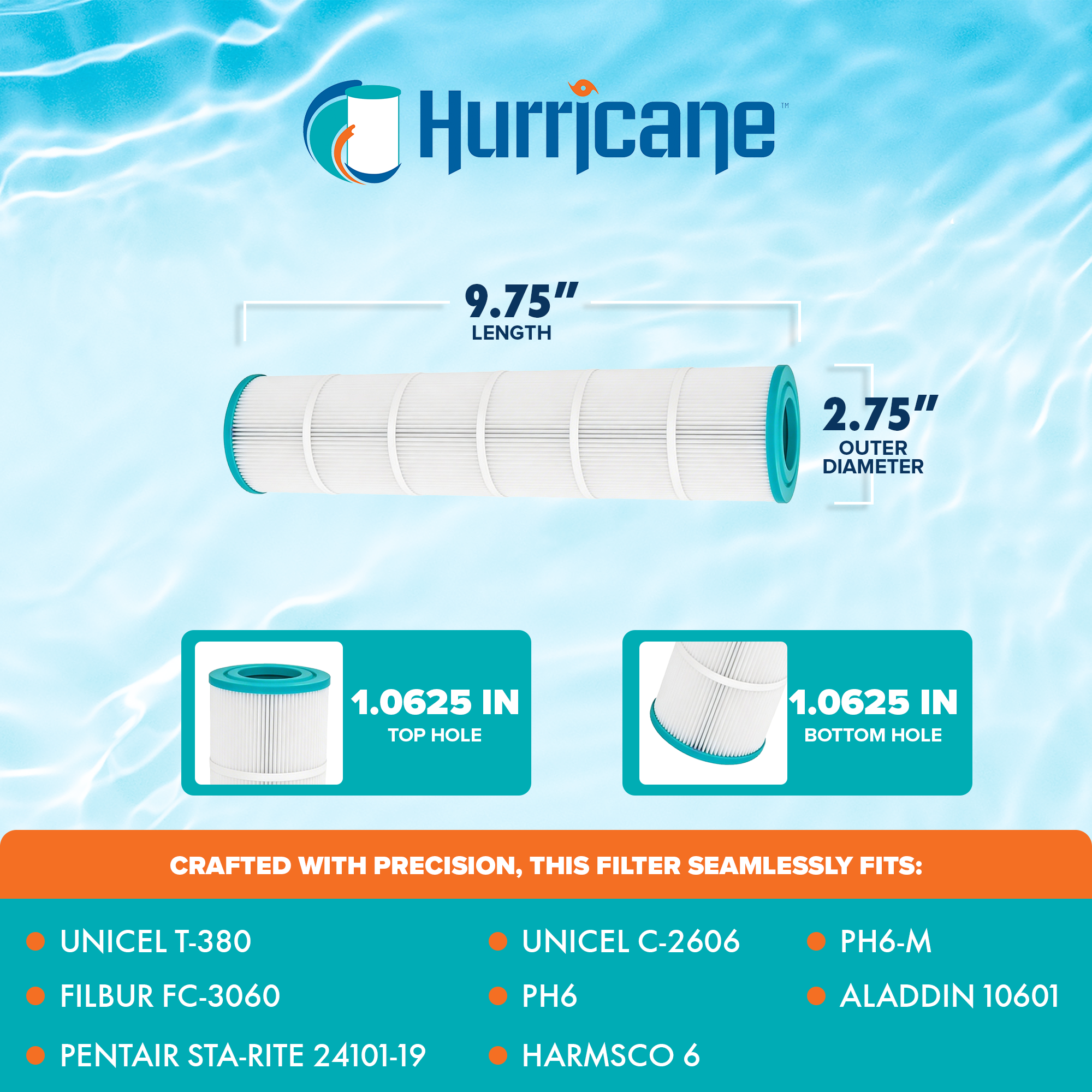 Hurricane HFT380-01 Advanced Pool and Spa Filter Cartridge Replacement, White - VMInnovations