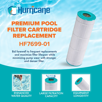 Hurricane HF7699-01 Premium Swimming Pool Filter Cartridge Replacement, White - VMInnovations