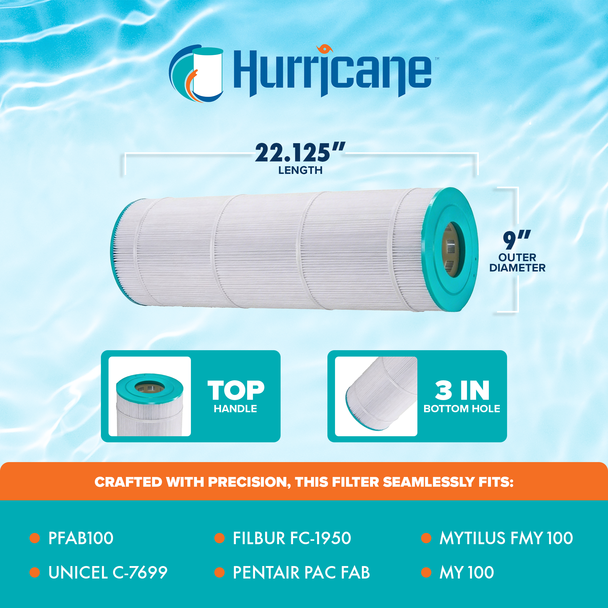 Hurricane HF7699-01 Premium Swimming Pool Filter Cartridge Replacement, White - VMInnovations