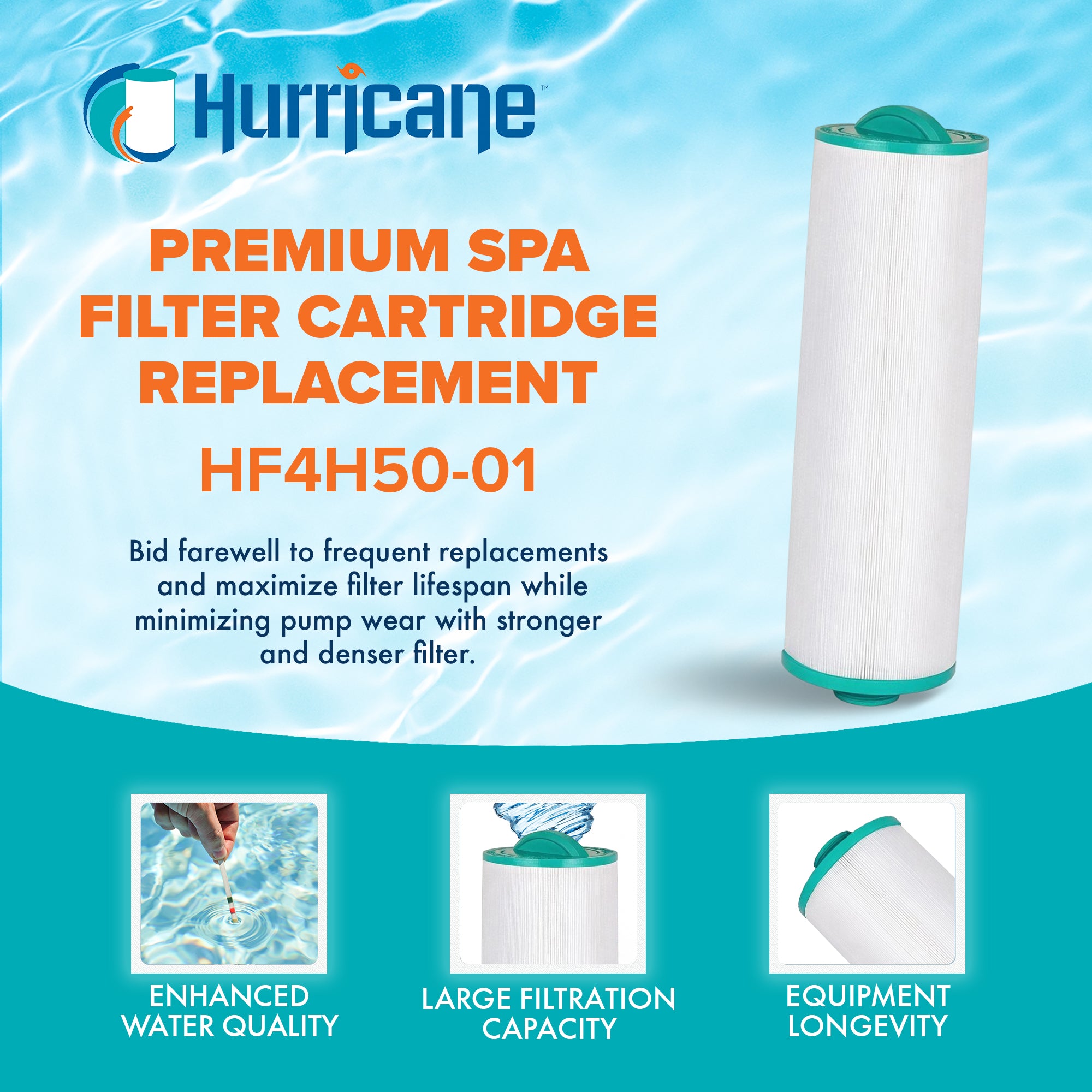 Hurricane Filters HF4H50-01 Spa Filter Replacement for Unicel Connections
