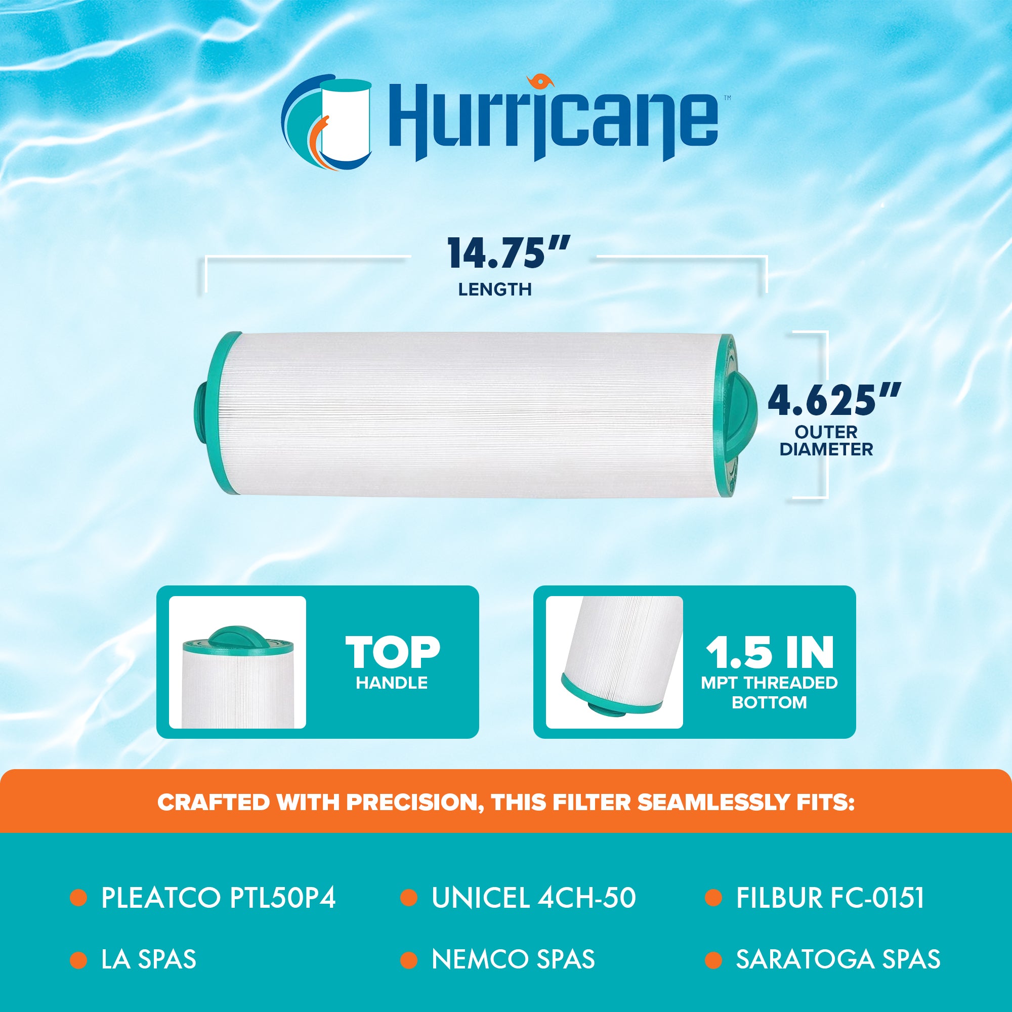 Hurricane Filters HF4H50-01 Spa Filter Replacement for Unicel Connections