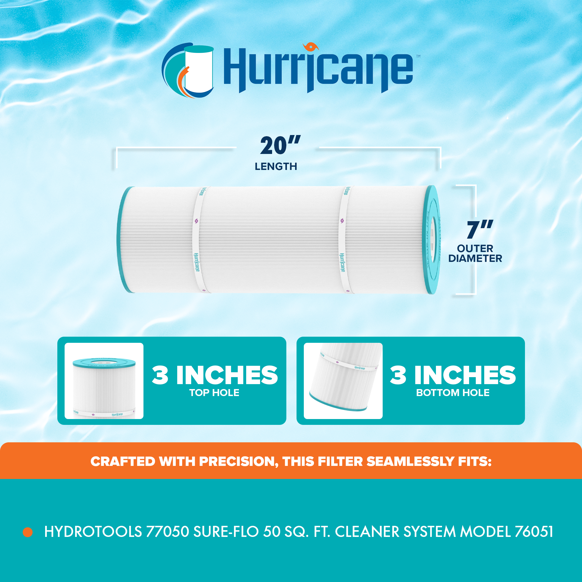 Hurricane HF-HT-50-01 Advanced Pool and Spa Filter Cartridge Replacement, White