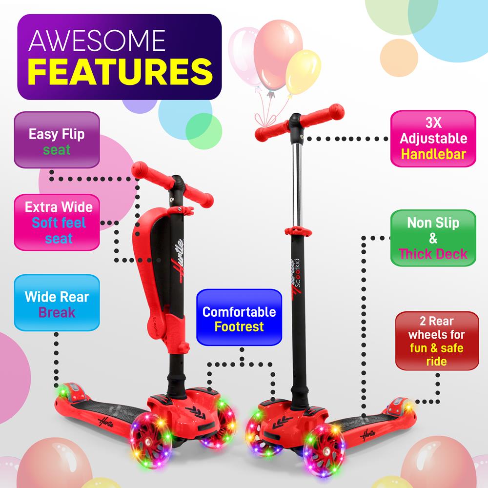 Hurtle ScootKid 3 Wheel Toddler Ride On Toy Scooter w/ LED Wheels (For Parts)