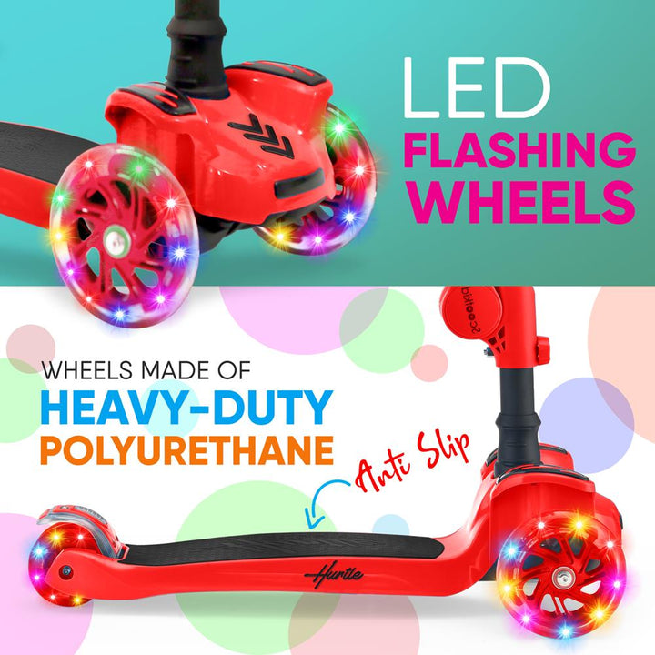 Hurtle ScootKid 3 Wheel Toddler Child Ride On Toy Scooter w/ LED Wheels, Red